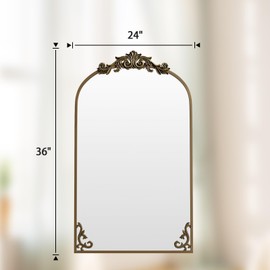 BEAUTYPEAK 24x36 Arched Mirror, Traditional Vintage Ornate Baroque Mirror, Antique Colour Ornate Floral Wall Mirror, Antique Bronze Mirror for Entryway/Fireplace/Bathroom
