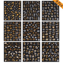 Thanksgiving Nail Stickers Maple Leaf Leaves Fox Nail Decals 3D Self-Adhesive Nail Art Supplies Accessories for Thanksgiving Nail Art Stickers Nail Decoration DIY Design (9 Sheets)