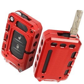 JeCar Key Fob Cover Case Key Holder Shell for 2018-2023 Jeep Wrangler JL JLU Gladiator JT (Red)