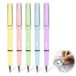 TYVOM 5 PCS Everlasting Pencils, Reusable Inkless Pencils with Rubbers on The End Inkless Pen, Never Ending Pencil for Writing/Drawing/Home/Office/School