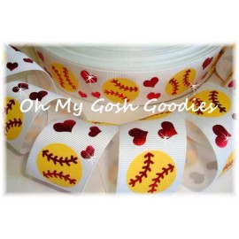 Unbranded 1.5 FIERCE SOFTBALL RED HEART HOLOGRAM BASEBALL GROSGRAIN RIBBON 4 HAIRBOW CHEER