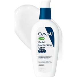 CeraVe PM - Loción hidratante facial, crema de noche con ácido hialurónico y niacinamida, ultraligera, sin aceite, hidratante para cara, 3 onzas