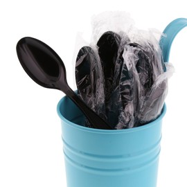 AmerCareRoyal Heavy Weight Individually Wrapped Disposable Polystyrene Plastic Teaspoons for Restaurants and Catering, Black, Pack of 1000