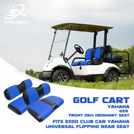 SAMXOMAP Golf Cart Front and Rear Seat Covers Waterproof and Sun Resistant Marine Grade Vinyl Leather Seat Cover Accessories for Yamaha Drive 2007-2016/Drive 2 2017+,Blue(4PCS)
