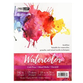 Pro Art Prem Watercolor Pad 18"x24", 15 Sheets, 140# CP TP, Watercolor Paper, Sketchbook, Water Color Paper, Paper Pad, Journal, Book, Paint Painting Paper
