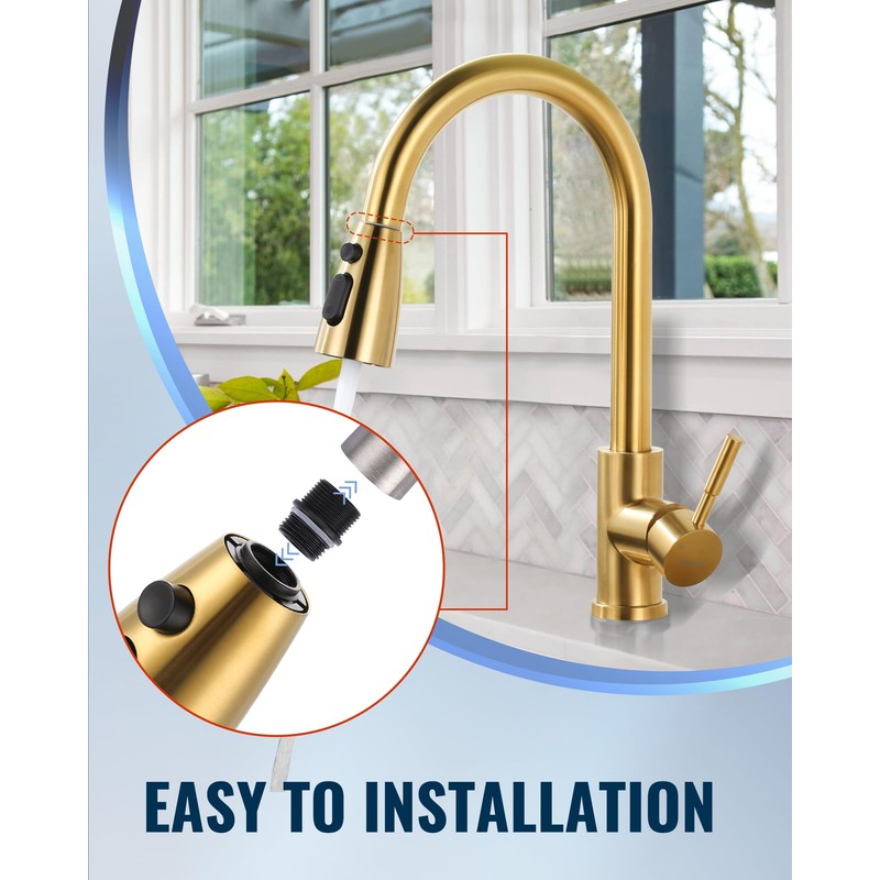 Kitchen Faucet Head Replacement:Stainless Steel Spray Head,3 Modes Pull Out