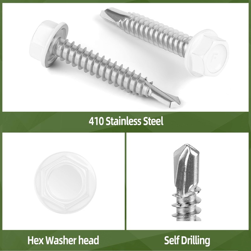 #8 x 1/2" (100 PCS) White Head Sheet Metal Screws,