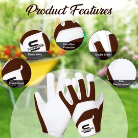 Leather Gardening Safety Working Gloves Thorn Proof for Men and Women Multipurpose Garden Gloves for Ladies Durable Mechanic Builder Construction Non-Slip (Medium, White/Brown)