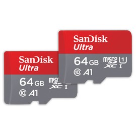 SanDisk 64GB Ultra microSDXC card + SD adapter up to 140 MB/s with A1 App Performance UHS-I Class 10 U1 - Twin Pack