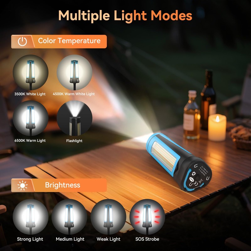 Dimgogo Rechargeable Camping Light with Stand 7ft Max Height, 15000mAh