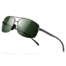 SUNGAIT Ultra-Leicht Rechteck polarisierte Sonnenbrille Mens UV400 Schutz (Gunmetal Frame-Grün Lens) -SGT458 QKMLV UK