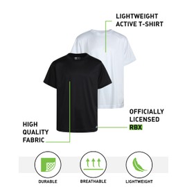 RBX Boys Tshirts - 2 Pack Dry Fit Crewneck Short Sleeve Boys Athletic Shirts Dry Fit Kids Activewear Sports (Sizes: 4-16), Size 14-16, Black/White