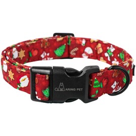 ARING PET Christmas Dog Collar Cute Santa Claus Dog Collar, Adjustable Cotton Red Dog Collars Puppy Collar for Small Medium Large Boy and Girl Dogs