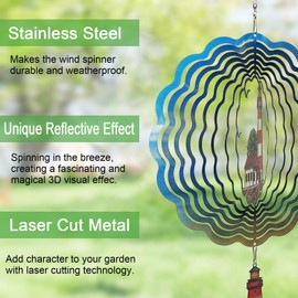 VividLadybug Lighthouse Wind Spinner,Metal Wind Spinners for Outdoor,3D Double Sided Hanging Beach Decor for Indoor,Outdoor,Unique Gifts for Women