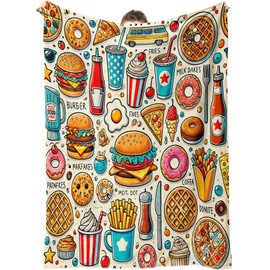 Mirelido McDonalds Cheeseburger Burger Food Blankets for Adults Flannel Throw Blanket Merchandise Four Seasons Family Universal for All Seasons Living Bed Room Couch Picnic 50x40 Inch (Hamburger)
