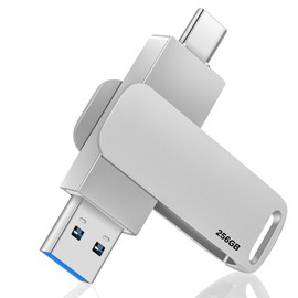 YFDS 256GB Dual USB 3.0 Type-C Jump Drive, USB-C Flash Metal Housing Swivel Design Thumb Drive (Sliver, 256GB)