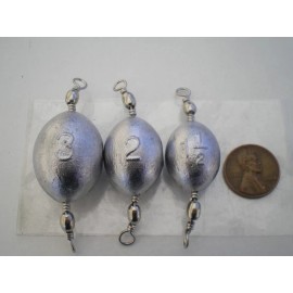 HOME MADE 15 PCS. #5 NICKEL SWIVEL EGG SINKERS 3, 2, 1-1/2 OZ. 5 EA. G/QUALITY "STRIPER"