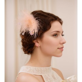 Kenjudess 1920s Feather Flapper Hair Clips for Women White Swan Hair piece Crystal Feather Hair Pins Brooch Fascinator Bridal Wedding Party Hair Accessories (Pink)