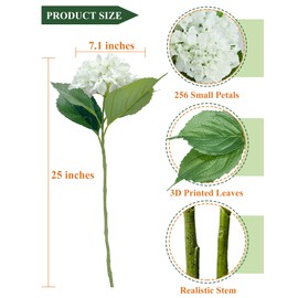 Heleze 25 Inch Hydrangea Artificial Flowers, Real Touch Hydrangea Fake Flowers Large Faux White Hydrangea Flowers with Stems for Home Wedding Table Centerpieces Party Decoration 3 PCS