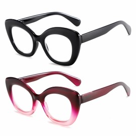 DBEFTLI Cat Eye Reading Glasses for Women 2 Pack Blue Light Blocking Anti Glare Spring Hinge Lightweight Work Travel 3.00