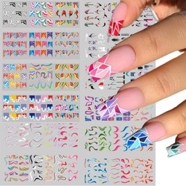 36 Sheets Colorful Stripes Nail Art Stickers Water Transfer Rainbow Nail Decals Wavy Stripe Heart Abstract Nail Art Design Supplies for Women Girls Nail Decoration Accessories