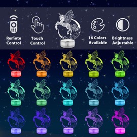 Unicorn Night Light for Kids, Ammonite Unicorn 3D Illusion Lamp 16 Colors Change with Remote & Timer Unicorn Bedside Light as Birthday Gifts for Girls Women