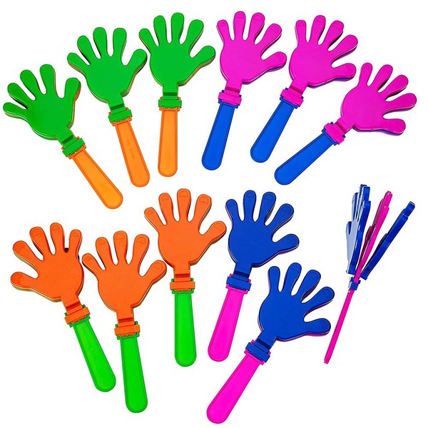 ArtCreativity Hand Clappers Noisemakers - Pack of 12-7.5 Inch Assorted Plastic Noisemakers for Sports, Parties, and Concerts - Best Birthday Party Favors and Goodie Bag Fillers for Boys and Girls
