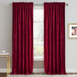 RYB HOME Red Velvet Curtains - Room Darkening Curtains for Bedroom, Thermal Insulated Window Curtain for Living Room Dinning Room Theater, Width 52 x Length 84 inch, Ruby Red, 2 Panels