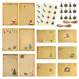 Christmas Writing Paper with Envelope Set, 24 Pieces Letter Paper with 12 Envelopes Christmas Cards Set Christmas Greetings Cards Christmas Blank Folding Cards