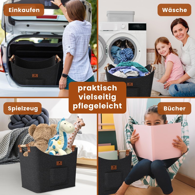 BLACK OAK Montana XL 60L Felt Basket & Wood Basket