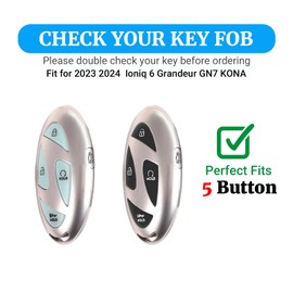 Joouheax for Hyundai Key Fob Cover 2023 2024, 5 Button Soft Full Coverage Protection Key Case for Ioniq 6 Elantra Santa Grandeur GN7 KONA Smart Key, Black