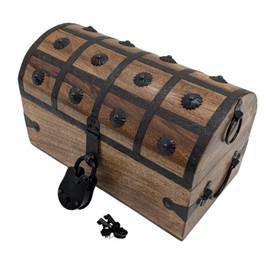 Aiden Asher Handmade Pirate Treasure Chest - Wooden Storage Box with Iron Lock & Skeleton Key - Rustic Decorative Jewelry, Toy, Geocache, or Keepsake Chest (Medium 11 x 6 x 6.75)