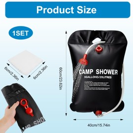 Dedoda 5 GallonsSolar Shower Bag with a Cotton Towel, 20L Portable Solar Heating Camping Shower Bag for Outdoor Traveling Hiking Summer Shower, Cold ＆ Hot Water Hiking Climbing (Black)