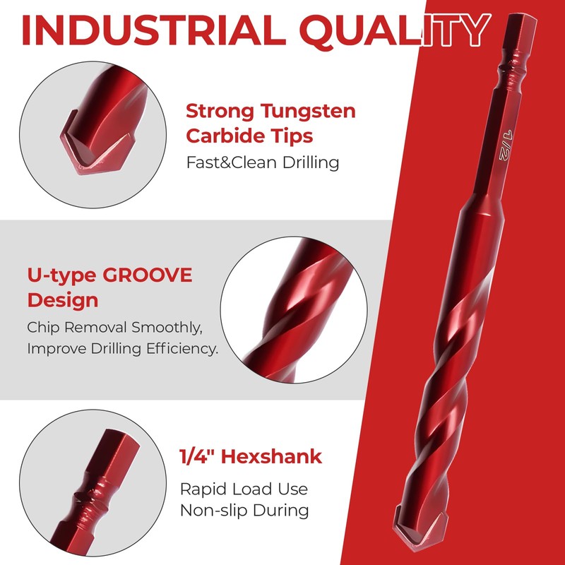 Keewaki Masonry Drill Bit Set - 10-Piece Hex Shank Set