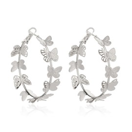 Butterfly Hoop Earrings for Women Gold Butterfly Earrings for Girls Large Hoop Earrings Big Huggie Butterfly Earrings Gift for Her (Butterfly Earrings Silver)