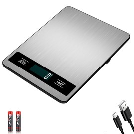 VITSOL Digital Kitchen Scale, 33lb/15kg High Capacity Weight Grams and Ounces for Baking Cooking and Meal Prep, 1g/0.05oz Precise, 6 Units with Tare Function, USB Rechargeable (B Style)