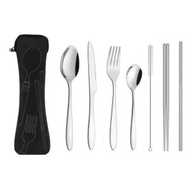 AlepTau Portable Travel Utensils Silver Set Reusable Silverware with Case -Free Shipping