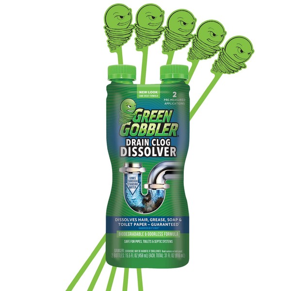 Green Gobbler Drain Clog Remover With 5 Pack of Drain Snake Tools | Drain Opener | Drain cleaner | Toilet Clog Remover