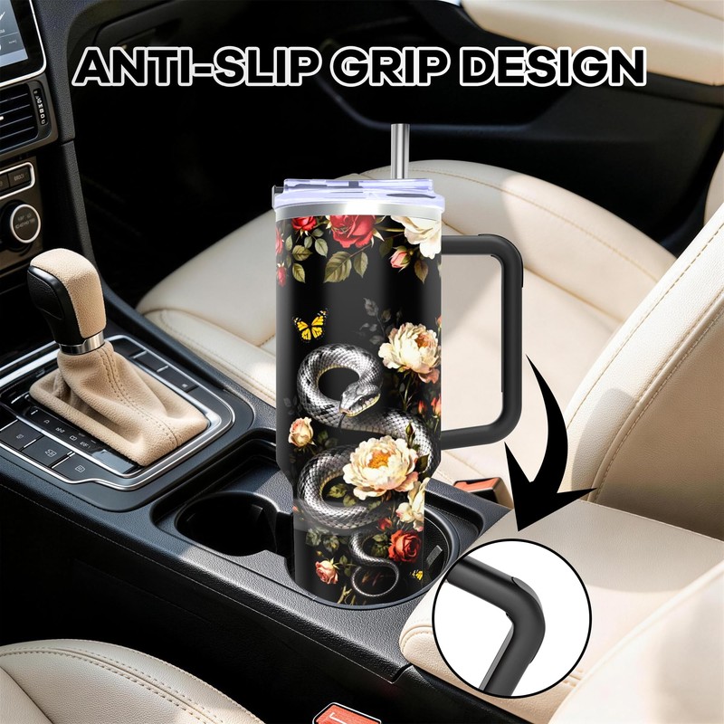 40Oz Flower Darkness Stainless Steel Tumbler with Handle & Straw