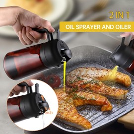 Kitchen Maiden 2 in 1 Oil Dispenser and Glass Oil Sprayer for Kitchen Cooking, 470ml g 16oz Evermore Olive Oil Dispensing Sprayer and Pour, Reciprocal 2 way Two in One Oil Mister Bottles BBQ (CREAM)