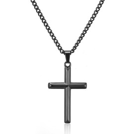 HSWYFCJY Cross Necklace Men's Women's Cross Chain Silver/Black/Gold Necklace with Cross Pendant Stainless Steel Length 45/50/55 cm Christening Chain Christian Christmas Jewellery Gifts for Men,