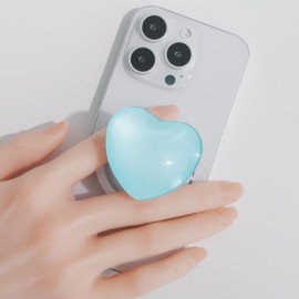 OnTheGrip Compatible with Magsafe Magnetic Cute Glass Heart Design Collapsible Mobile Phone Grip Stand Holder for Smartphone Tablet Cell Phone Accessory (Blue)