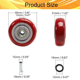 Juvielich 3.5 Inch Wheel 4Pcs Push Cart Wheels PU Caster Wheel,Heavy Duty Plate Caster Wheel Only,3.5" x 1.26" Wheels 3/8" Axle,Shelf Replacement Wheels for Trolley,Grill,Saw Table,Patio Heater
