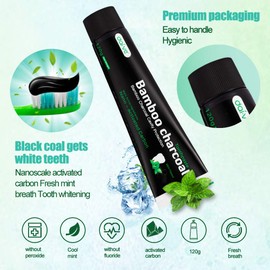2 Pack 240g Activated Charcoal Teeth Whitening Toothpaste - Teeth Whitener with Bamboo Charcoal Black Toothpaste, No Fluoride