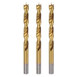 HARFINGTON 3pcs Brad Point Drill Bit 8mm(5/16") Dia Straight Round Shank Drill Metric Brad Point Spiral Twist Drill Bits for Carpenter Woodworking Plastic Rubber, Golden