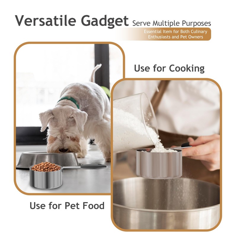 2PCS 3/4CUP(177ml) Dog Cat Food Scoop, Stainless Steel Measuring Cup,