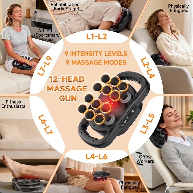 12 Head Massage Gun Deep Tissue,Electric Back Muscle Percussion Massager