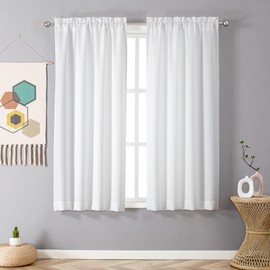 Chyhomenyc White Curtains 63 Inch Length 2 Panels, Faux Linen Textured Semi Light Filtering Soft Airy Rod Pocket Window Treatment Drapes for Living Room Bedroom, 40Wx63L Inch, Set of 2