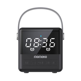 Momoho Portable Bluetooth Speakers, Small Speakers Bluetooth Wireless with Dual Alarm Clock,Vintage Decor for Bedroom, Support TWS, Stereo Sound and Loud Volume, Built-in Microphone (Black)
