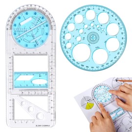 LanYing Multifunctional Geometric Ruler, Geometric Drawing Template, Measuring Tool, Multifunctional Geometric Ruler for School, Office Supplies, Pack of 2